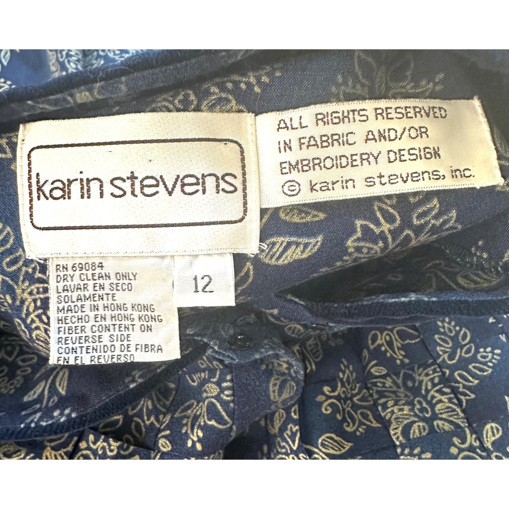 Vintage Karin Stevens Midi Dress 12 Blue Prairie Cottagecore Dark Academia Boho - Picture 8 of 11